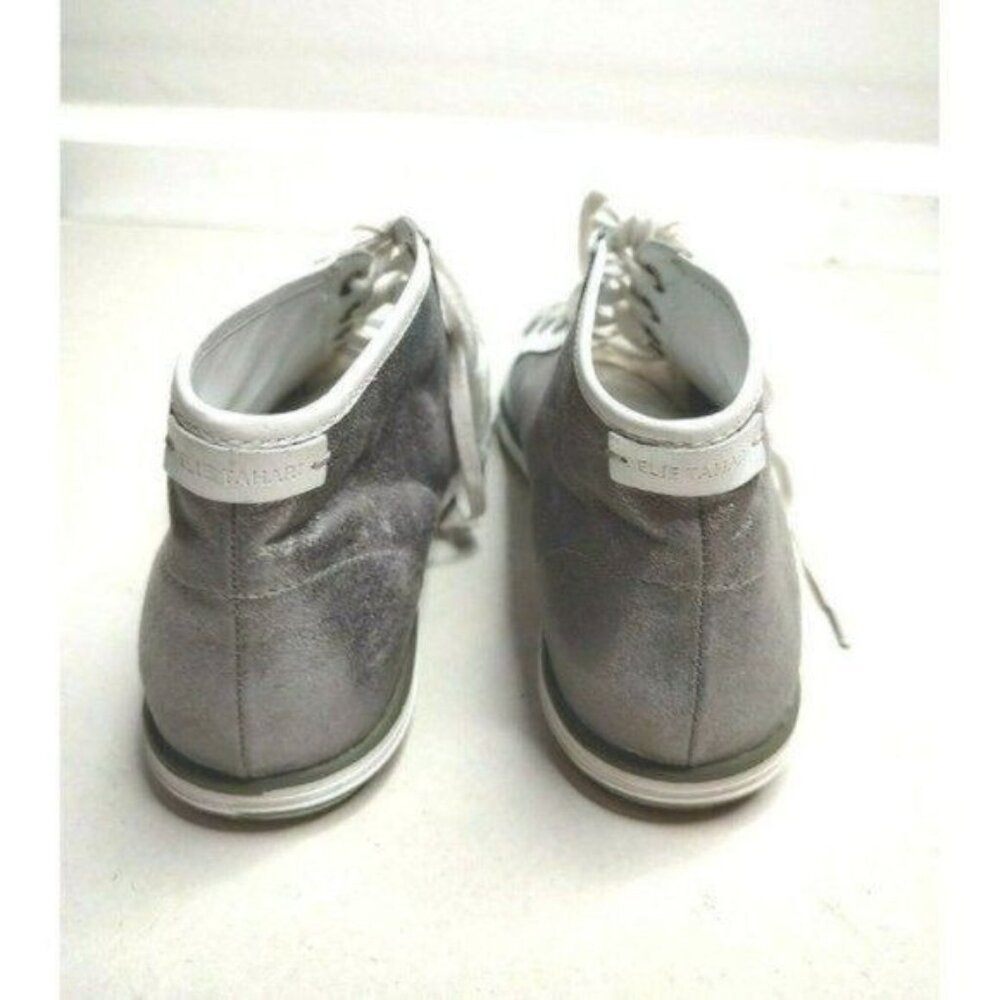 Elie Tahari High Top Sneakers 8 Silver Metallic White Leather - Picture 6 of 11